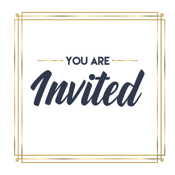 我邀请你来。书法文字与优雅的金色框架。手绘风格矢量字体。设计贺卡和请柬。图片下载