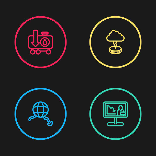 集线全球经济危机，新闻，风暴和原油价格下跌的图标。向量图片下载