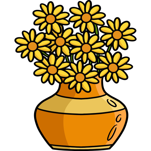 花瓶卡通彩色剪纸插图图片下载