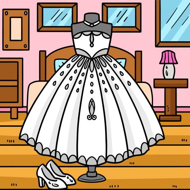 婚纱彩色卡通插图图片下载