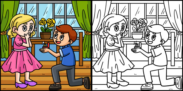 婚礼提案着色页插图图片下载