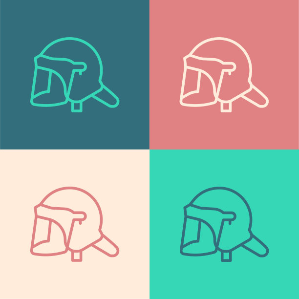 波普艺术线警察头盔图标隔离在颜色背景。军用头盔。向量图片下载