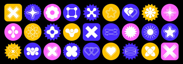 贴纸收集复古形状为您的设计在流行的千年虫风格。造型花、星、心等90 - 21世纪的潮流元素。矢量插图。图片下载