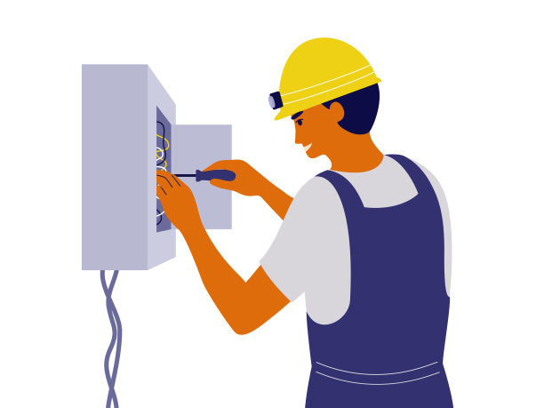 电工用螺丝刀在开关板上拧线的隔离矢量图图片下载