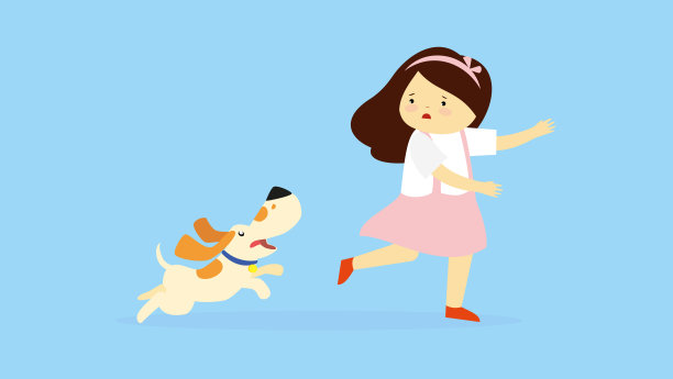 女孩带着狗跑。矢量图图片下载