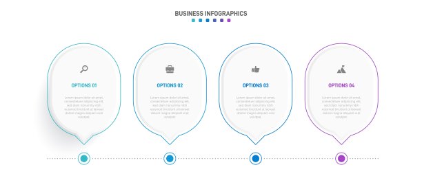 时间轴信息图与信息图表。现代表示模板与4 spets业务流程。网站模板在白色背景的概念现代设计。横向布局。图片下载