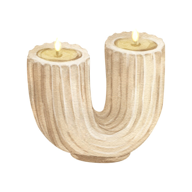 水彩现代香味U形柱柱蜡烛由大豆和椰子蜡，时髦的设计蜡烛。手绘插图孤立的白色背景香薰，hygge家，冥想图片下载