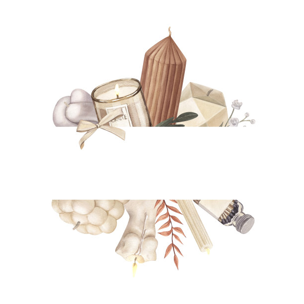 水彩标志框架的现代香薰蜡烛的大豆和椰子蜡，精油，工艺潮流蜡烛。手绘插图孤立的白色背景香薰，家庭，冥想图片下载
