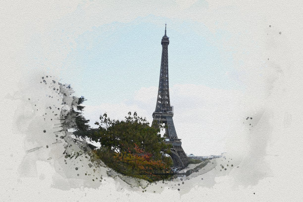 法国巴黎水彩画市景。图片下载