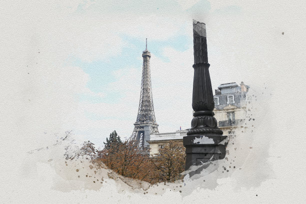 法国巴黎水彩画市景。图片下载