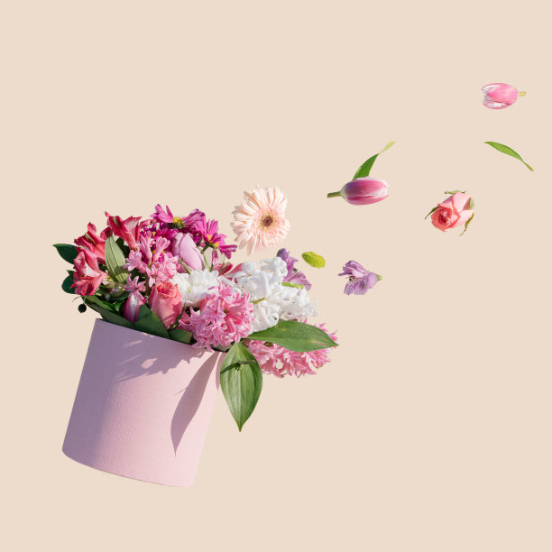 一盒五彩缤纷的春花图片下载