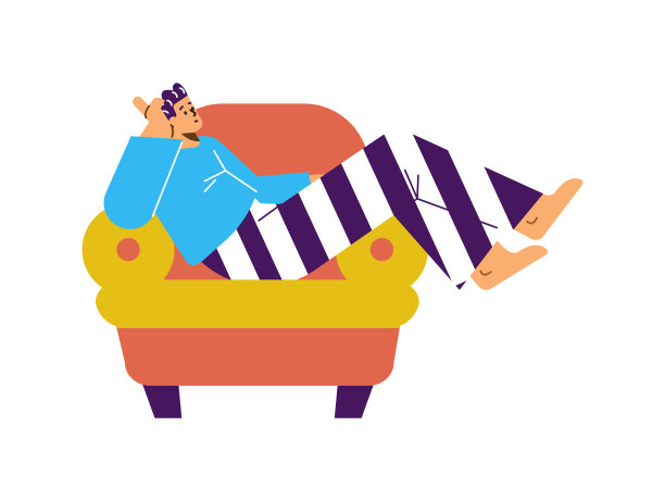 梦幻而沉思的人坐在椅子上思考，平面矢量插图孤立在白色背景上。梦见人物在扶手椅上放松。思想和梦想的概念。图片下载