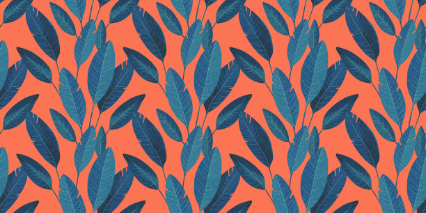 现代无缝热带图案暗蓝绿色和桃红色。天堂鸟树-丛林设计图片下载