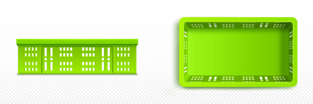 一套绿色塑料箱孤立在白色图片下载