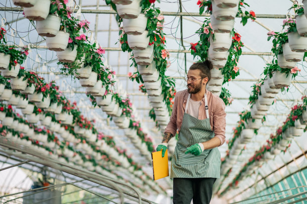 在温室里工作的园丁图片下载