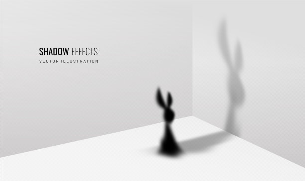 透明背景上的兔子剪影。复活节兔子阴影，图形元素为设计。现实的啮齿动物阴影矢量插图图片下载