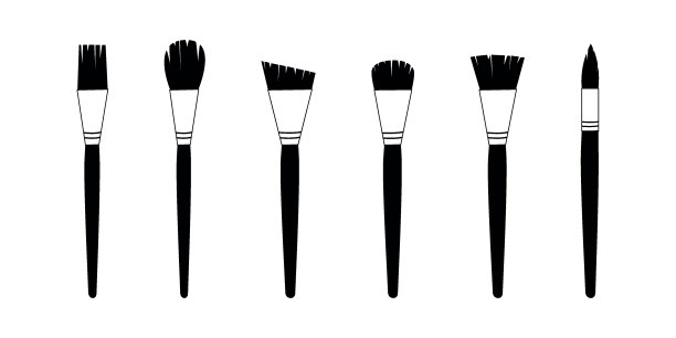 平面矢量绘画工具在幼稚的风格。手绘美术用品，丙烯酸颜料刷子，水粉剪影图片下载