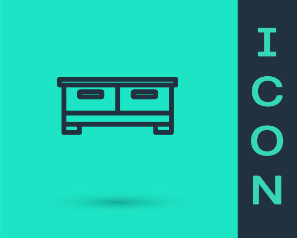 黑色线条抽屉柜图标孤立在绿色背景。向量图片下载