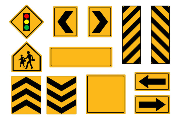 一套道路标志，白色背景的交通标志图片下载