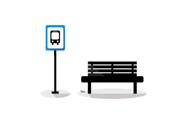 白色背景上的公交站牌矢量平面设计图片下载