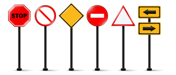 一套道路标志，白色背景的交通标志图片下载