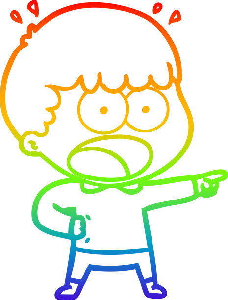 卡通震惊男人指向的彩虹渐变线条画图片下载