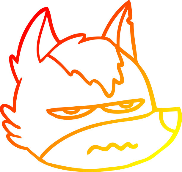 温暖的渐变线条画了一个卡通恼怒的狼脸图片下载