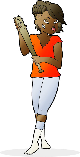 卡通漂亮朋克女孩与棒球棒图片下载