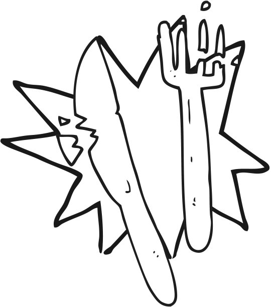 手绘黑白卡通破碎塑料餐具图片下载