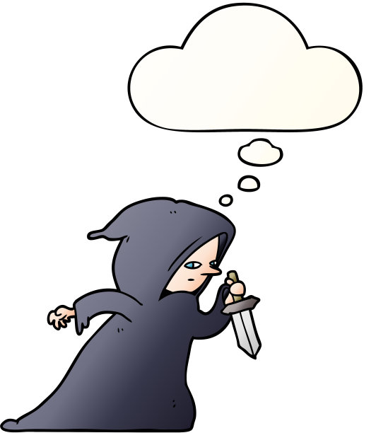 卡通刺客与思想泡沫在平滑渐变风格图片下载