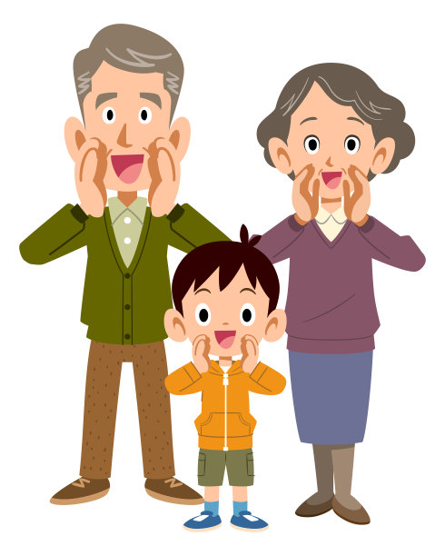 爷爷奶奶和孙子孙女微笑着呼唤图片下载