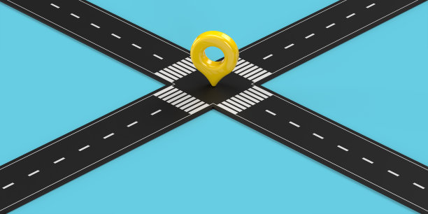 黄色的针指针在十字路口的蓝色图片下载