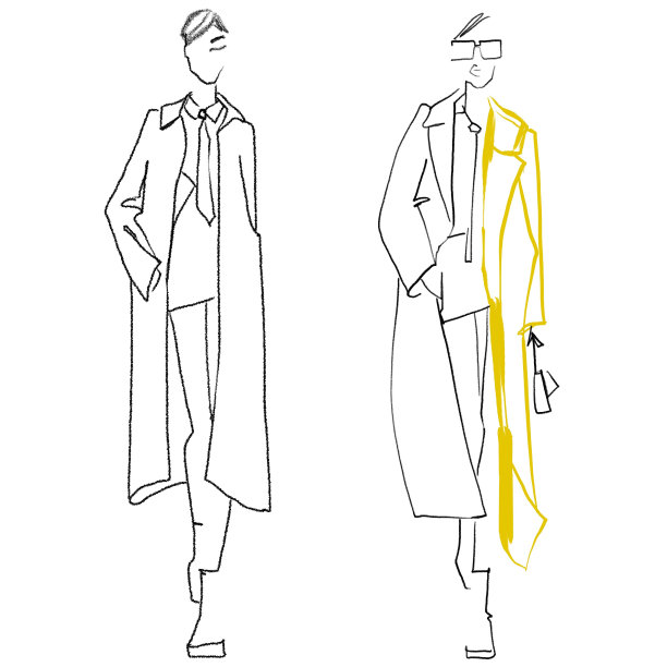 穿着时髦衣服的女人。草图。图片下载