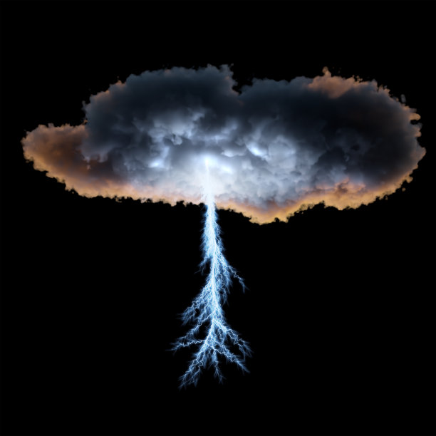 3 d渲染。黑色背景上有黑暗、密集的风暴云和闪电。图解说明。图片下载