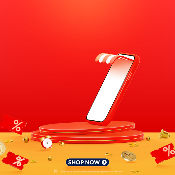 现实的3D风格的平台矢量横幅的网络或社交媒体网上购物。图片下载