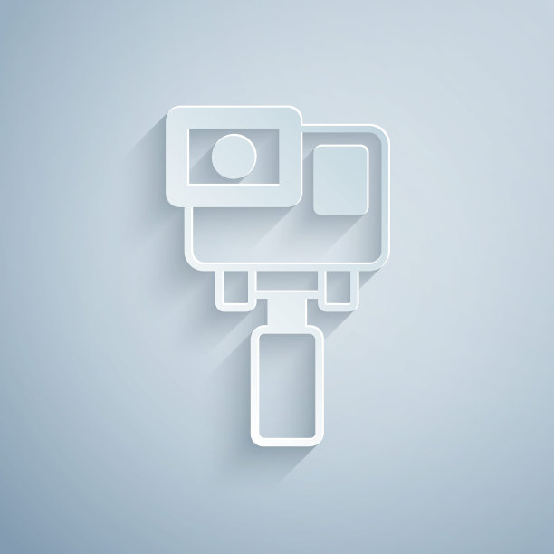 剪纸行动极端相机图标孤立在灰色背景。拍摄极限运动的摄像机设备。纸艺术风格。向量图片下载