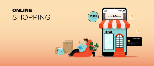 网上购物商店以网站和移动应用为载体。数字营销概念。有信用卡和现金的智能手机。快乐的男人在家里网购图片下载