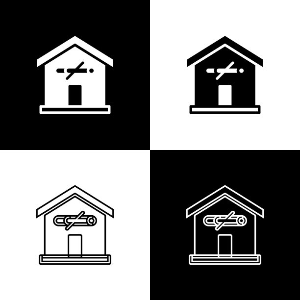 设置禁止在家吸烟的图标孤立在黑白背景上。禁止吸烟区。向量图片下载