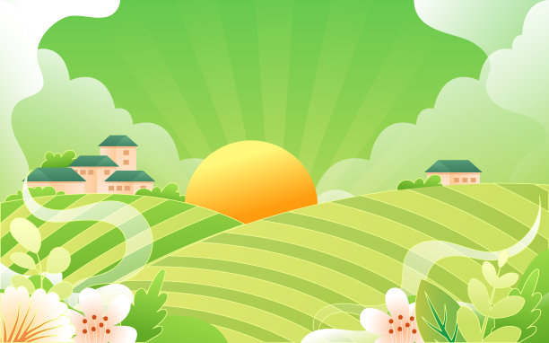 农民在春天播种，农场和村庄为背景，矢量插图图片下载