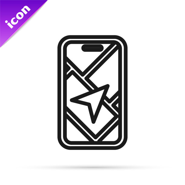 黑线信息图的城市地图导航图标孤立在白色背景。手机应用界面概念设计。Geolacation概念。向量图片下载