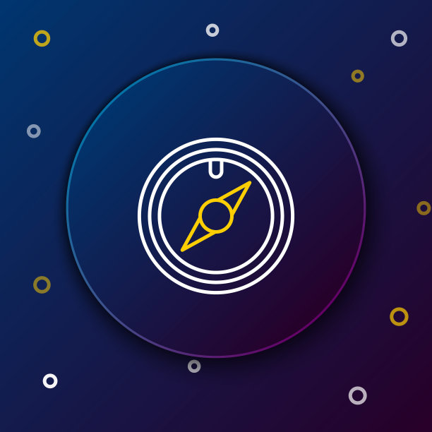 白色和黄色线风玫瑰图标孤立在深蓝色背景。指南针图标的旅行。导航设计。彩色轮廓概念。矢量图图片下载