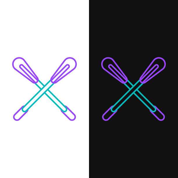 绿色和紫色线交叉桨图标孤立在白色和黑色背景。划桨。矢量图图片下载