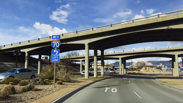 美国乡村70州际公路绕道和乡村道路汽车旅行司机POV在西部科罗拉多州小镇照片系列图片下载