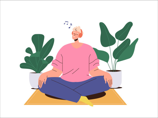 快乐的微笑的家伙戴着无线耳机耳机听音乐坐在家里的地板上图片下载