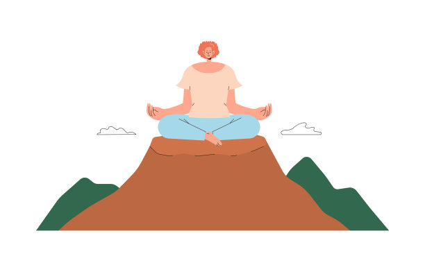 平静宁静的女子瑜伽人物冥想在莲花姿势和呼吸在山顶图片下载