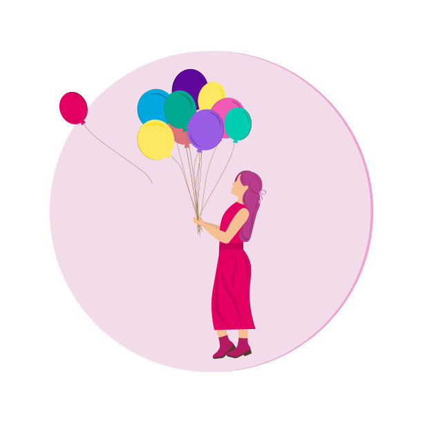 女孩们拿着气球。矢量插图。图片下载