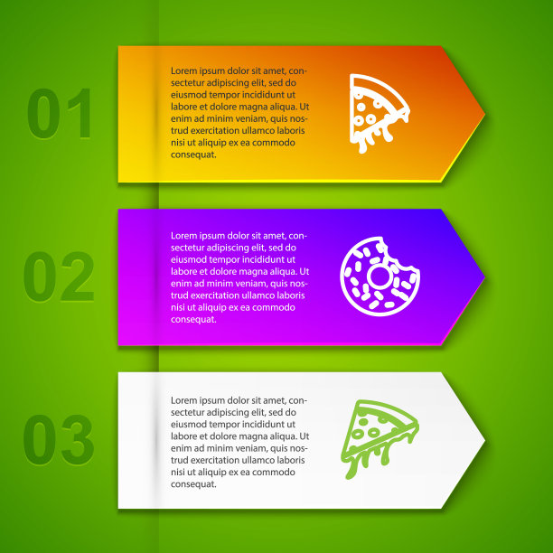 设置线披萨片，甜甜圈，和快速街头食品车。业务信息图模板。向量图片下载