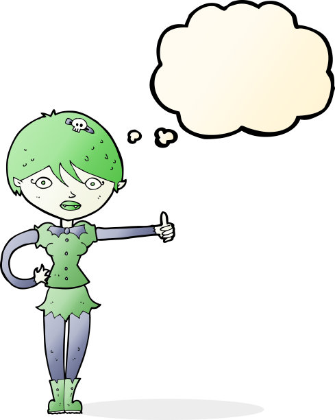 卡通吸血鬼女孩给大拇指符号与思想泡泡图片下载