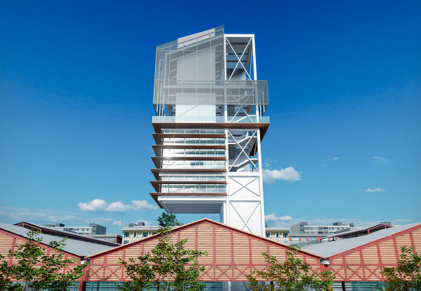 蓝天下的高塔建筑的3d图像图片下载