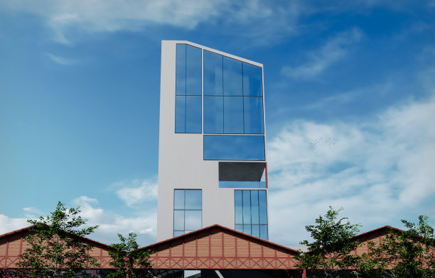 3d数字生成的豪华酒店建筑对天空的图像图片下载